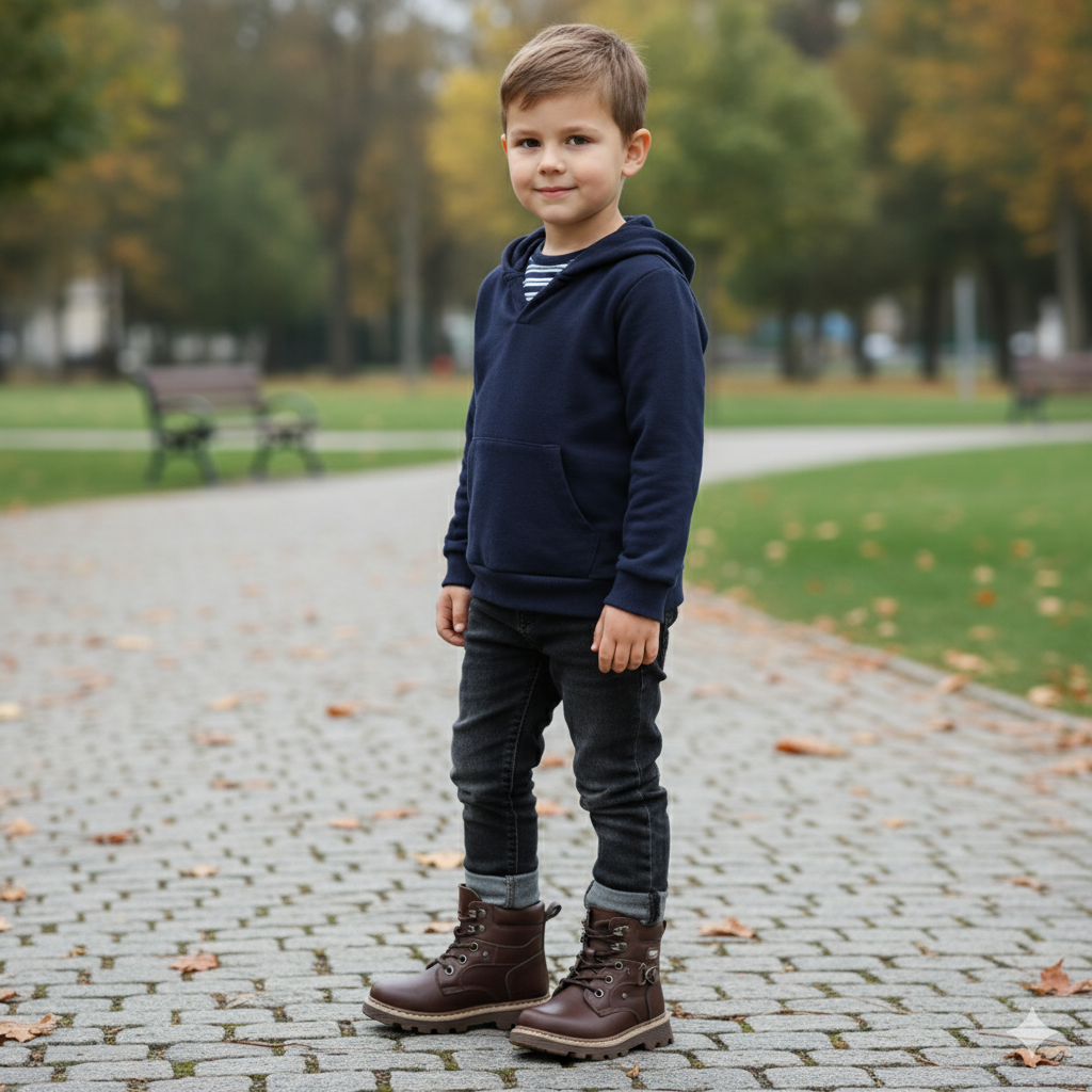 Bottines à lacets pour enfants - Fermeture éclair rapide, crochet métallique