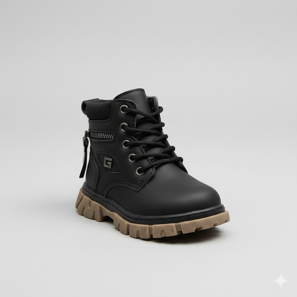 Bottes garçon avec fermeture éclair latérale – Noir, marron foncé et kaki | Chaussures d'hiver résistantes 