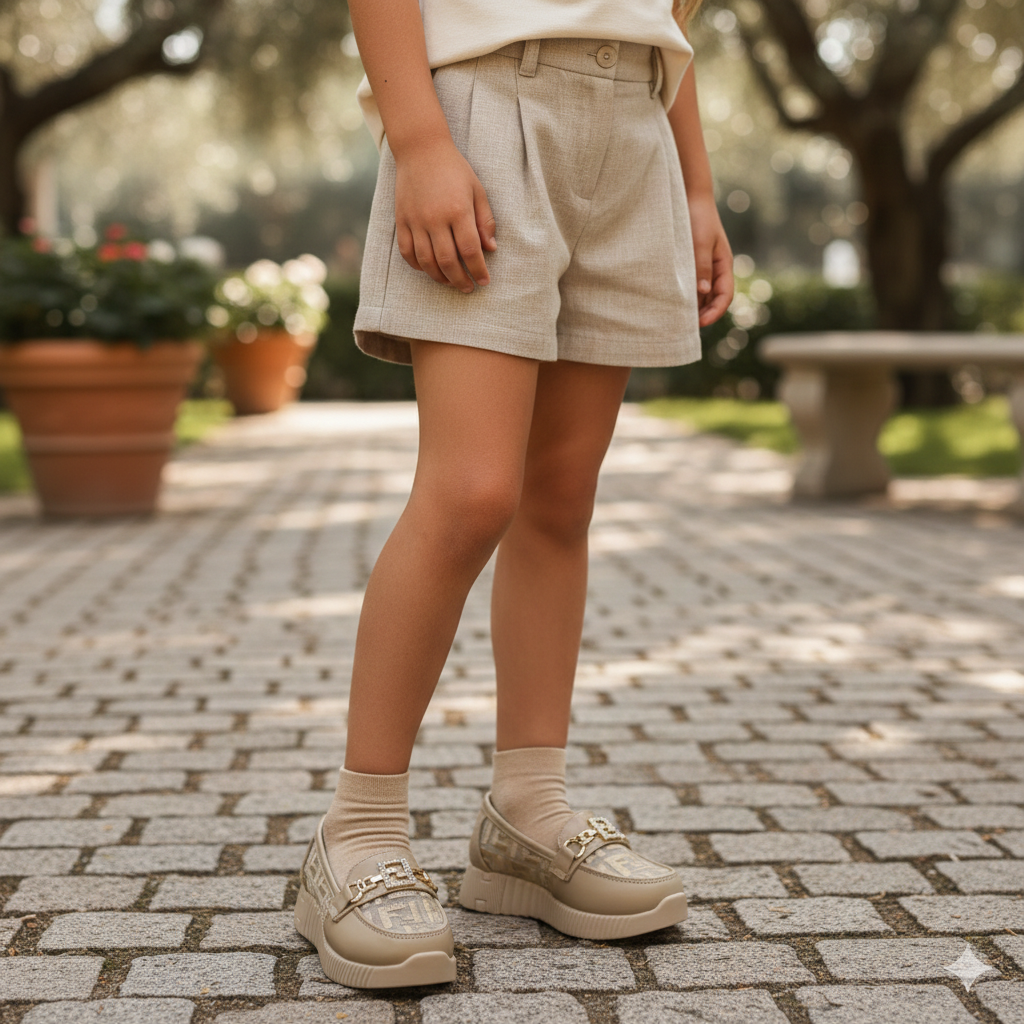 أحذية أنيقة للبنات بنعل سميك وتفاصيل ذهبية