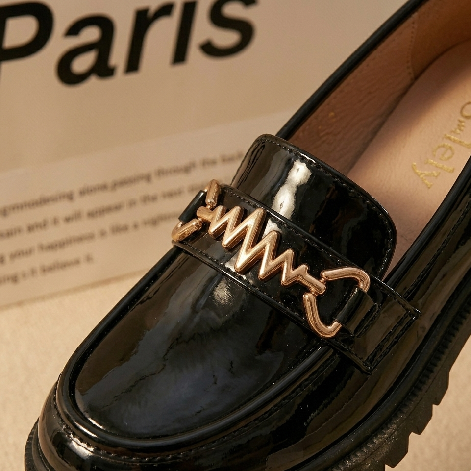 Midnight Gloss Platform Loafers for Girls
