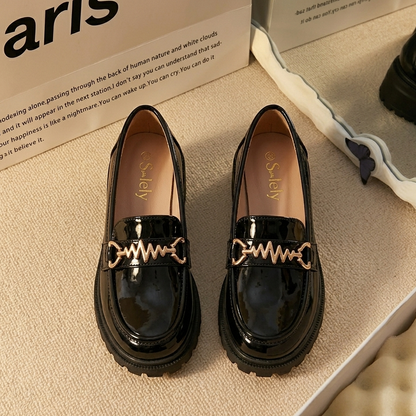 Midnight Gloss Platform Loafers for Girls