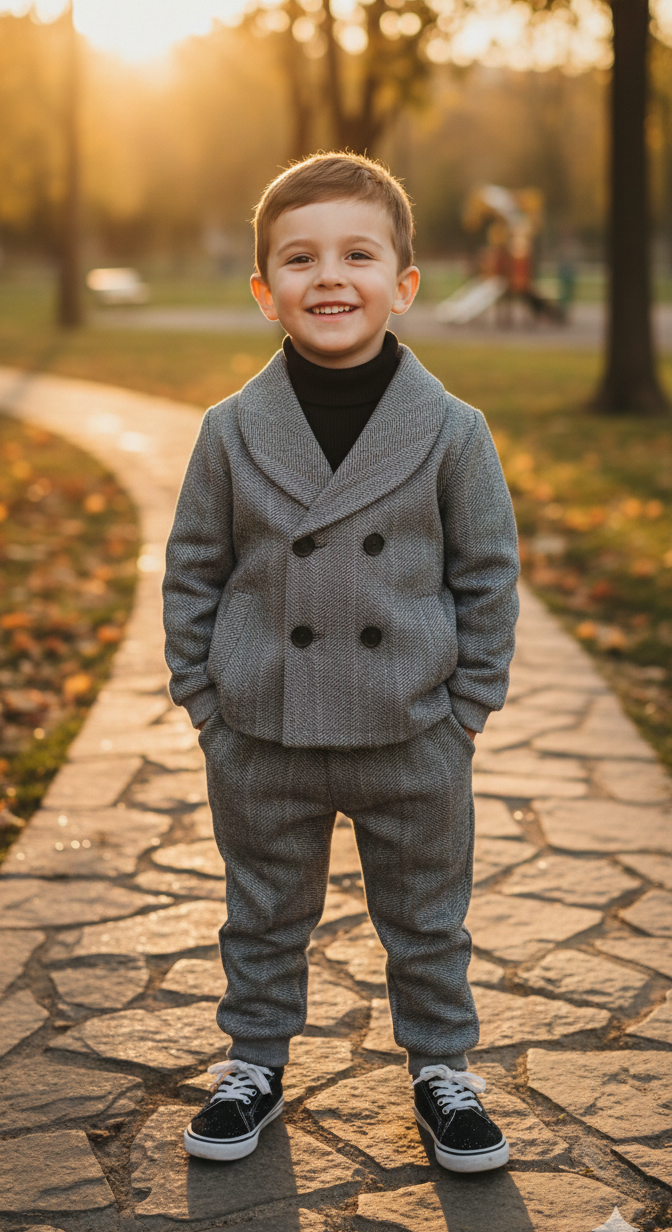 طقم من ثلاث قطع من معطف صوف وسترة وبنطال للأطفال الصغار