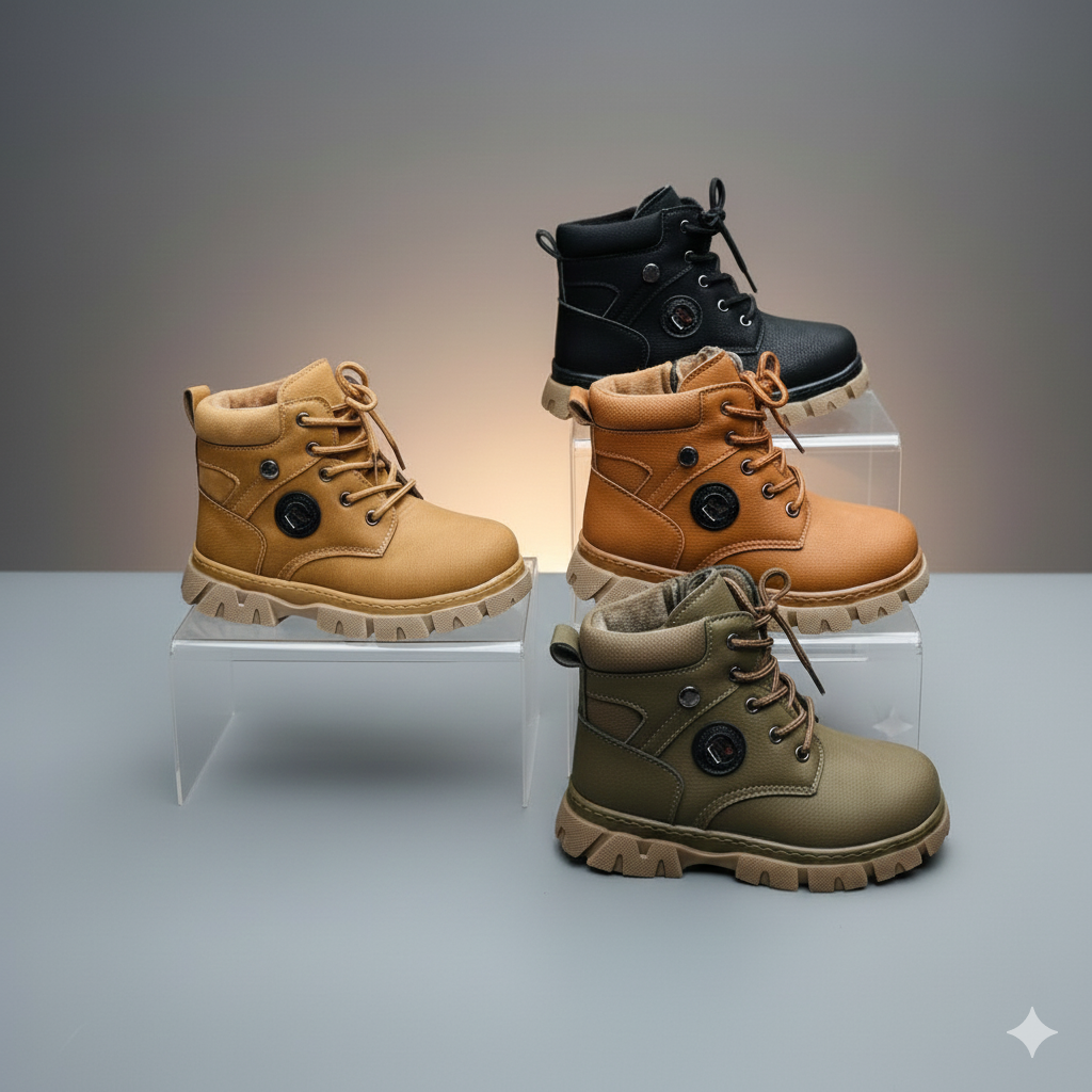 أحذية الكاحل المبطنة بالقطيفة للأولاد - أصابع دافئة، قبضة سميكة