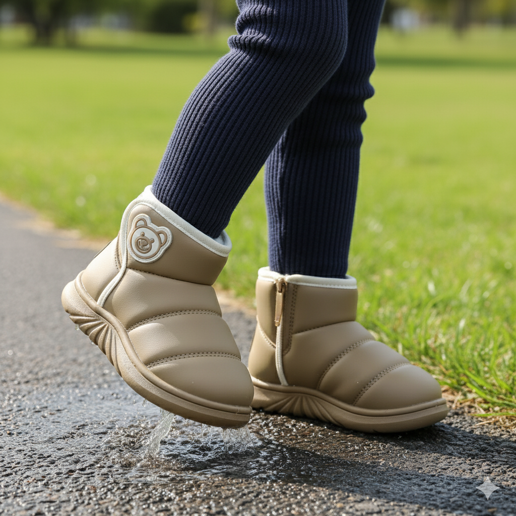 Girls’ Winter Boots: Warm Plush, Anti‑Slip, Bear Patch