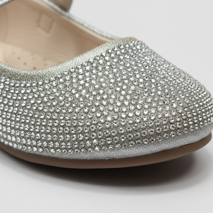 Girls Sparkly Mary Jane Flats with Bow – Elegant Rhinestone Party Shoes