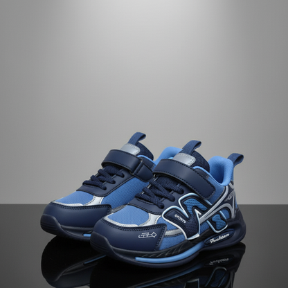 Boys Sport Sneakers: Quick On, Strap+Laces Stay Put