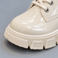 Bottines à lacets vernies pour fille avec breloques perlées et semelles épaisses