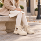 Girls’ Glossy Lace-Up Ankle Boots with Chunky Soles and Cute Bear Details