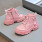 Bottines à lacets vernies pour fille avec breloques perlées et semelles épaisses