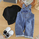 Baby Boys Solid Color T-Shirt & Rolled-Up Denim Overall Jumpsuit – Trendy Spring Outfit