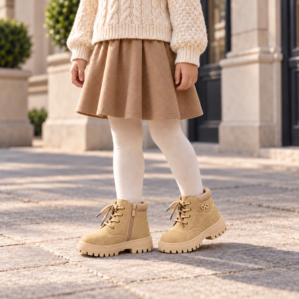 Bottines à lacets pour enfant avec détails gaufrés, col rembourré et semelle épaisse