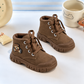 Bottines à lacets Teddy Bear pour enfants avec finition mate douce, col rembourré et semelle épaisse – Style automne et hiver au quotidien en beige, marron et noir