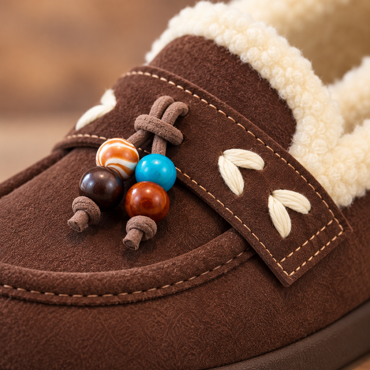 Kids’ Cozy Fleece-Lined Loafers with Colourful Bead Details – A Charming Style for Cooler Days