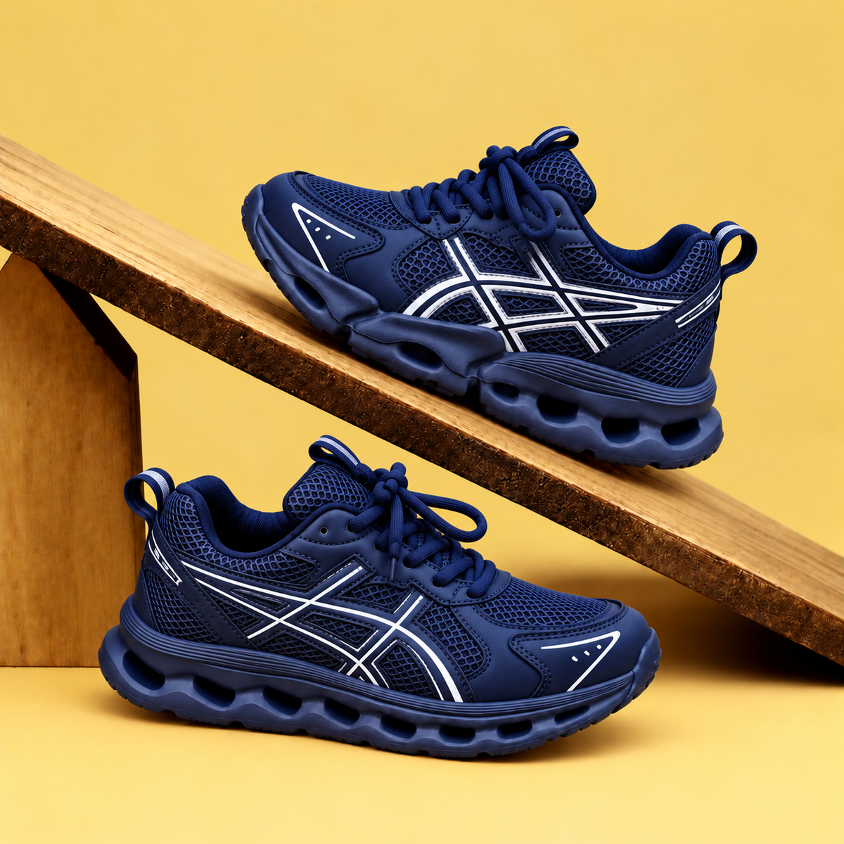 Baskets sportives pour enfant en mesh avec détails latéraux contrastants, semelles ajourées sculptées et fermeture à lacets ou auto-agrippante — Chaussures de tous les jours
