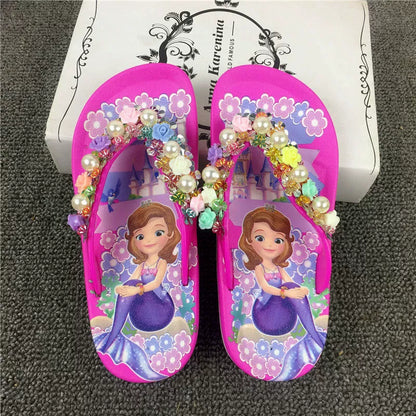 Sandales d'été princesse pour filles avec perles et roses – Confort élégant