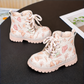 Girls’ Charming Butterfly & Heart Print Lace-Up Ankle Boots