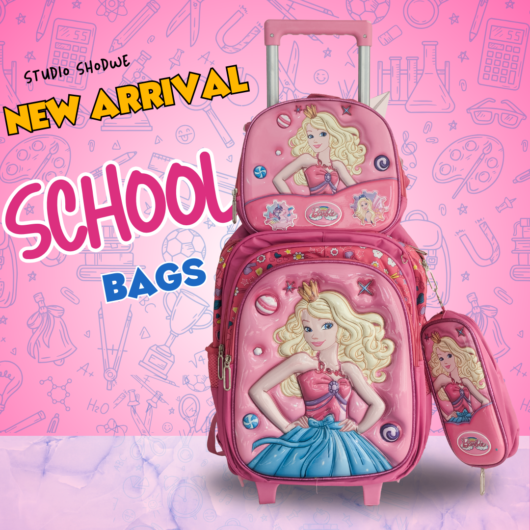 Ensemble de 3 sacs d'école à roulettes élégants au design de dessin animé pour enfants