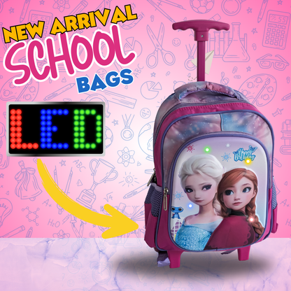 Children’s Cartoon Schoolbag with Wheels – Ultra-Light, LED Lights, Superheroes & Princess Elsa Design