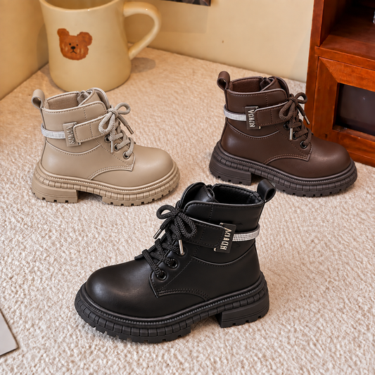 Bottines à lacets élégantes pour filles avec détails à brides scintillantes et semelles épaisses