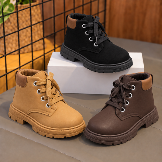 Kids’ Classic Lace-Up Ankle Boots — Everyday Style in Three Versatile Colors
