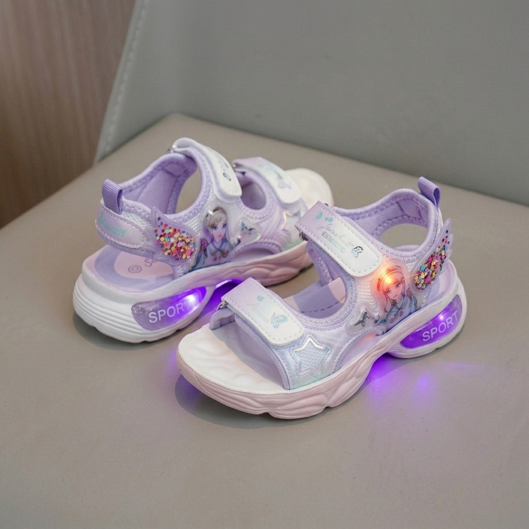 Girls LED Light-Up Princess Unicorn Sandals – Lightweight Summer Velcro Sandals for Kids