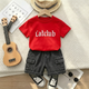 Urban Street Style Boys Set – Red T-Shirt & Cargo Shorts