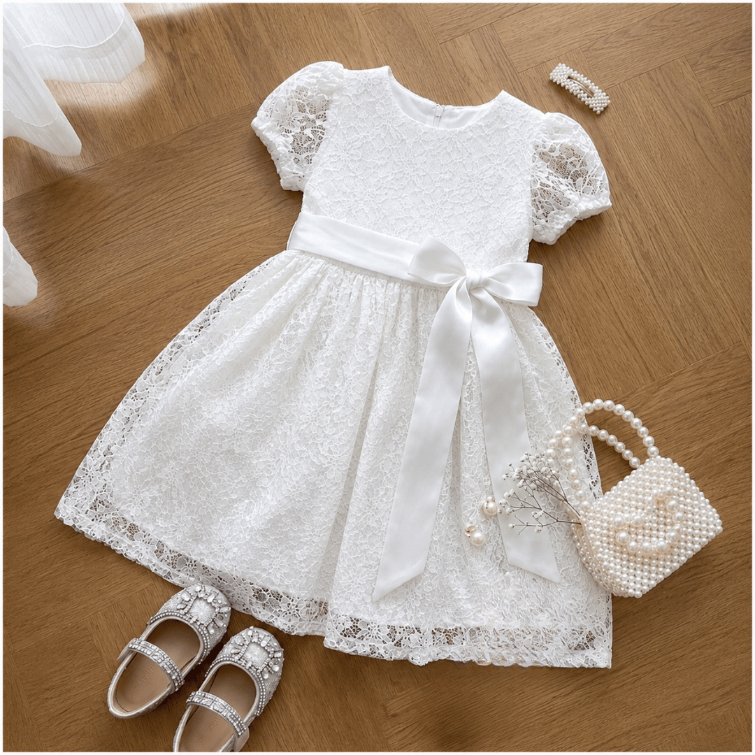 Elegant White Lace Princess Dress Set for Girls ✨