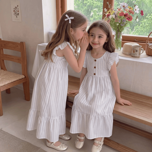 2026 New girls Summer Outfit Set Striped Cotton Shirt Shorts & Dress Soft Breathable Clothes for Girls