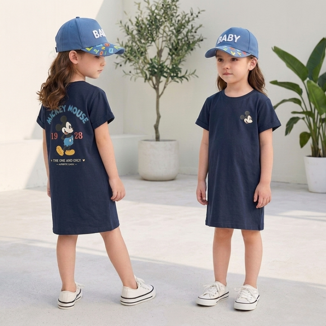 Pure Cotton Girls long shirt– Cartoon Summer home and out Dress with a matching hat (Copy)