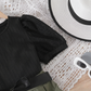 Girls Elegant Two-Tone Puff Sleeve Jumpsuit with Bow Waist Belt – Black & Olive Green