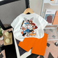 Ensemble d'été T-shirt à motif dessin animé équipe de baseball pour enfants et short coloré (Tenue 2 pièces)