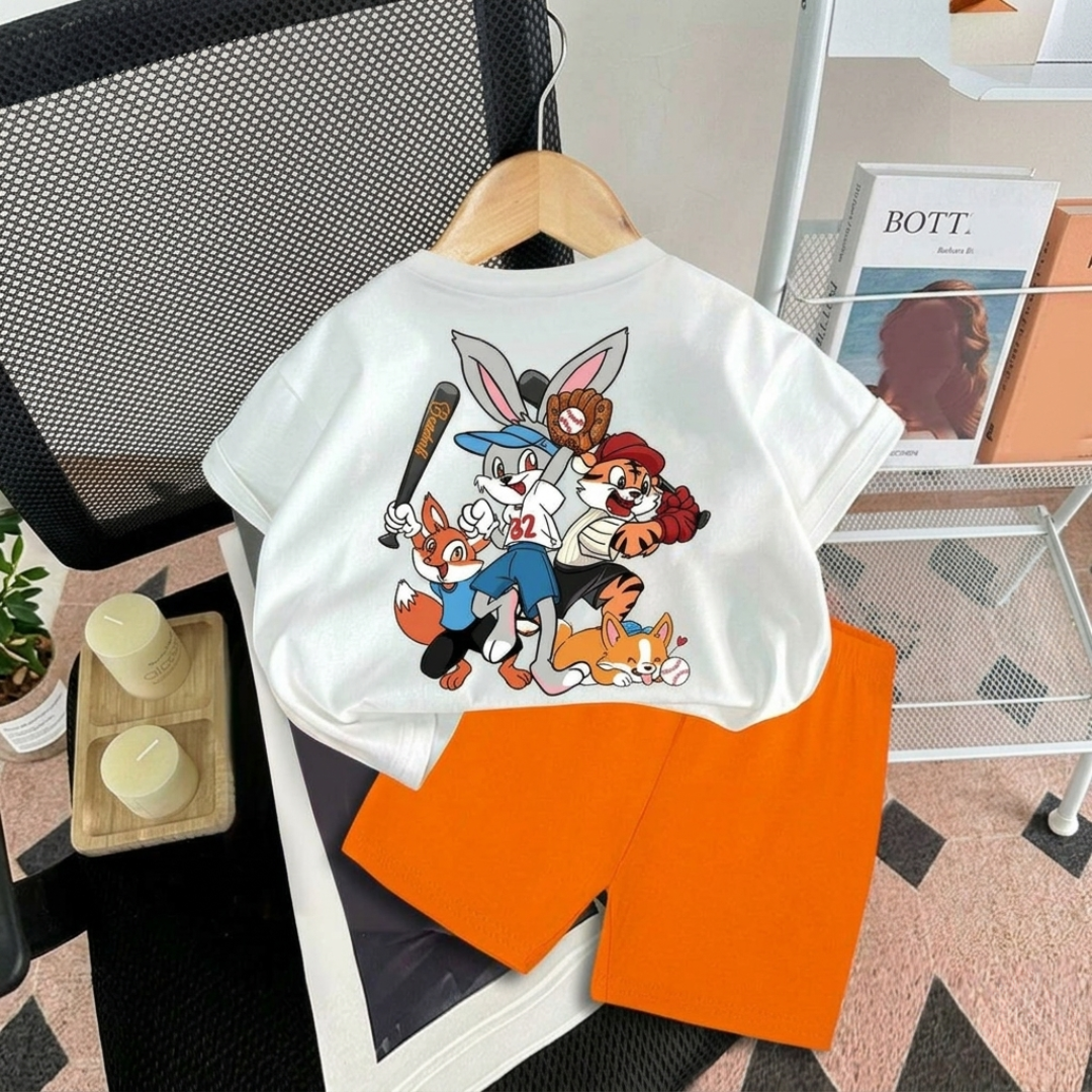 Ensemble d'été T-shirt à motif dessin animé équipe de baseball pour enfants et short coloré (Tenue 2 pièces)