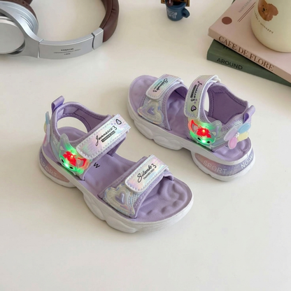 Sandales de sport lumineuses à LED pour filles – Motif cœur de dessin animé mignon | Sandales d'été légères, douces et ajustables