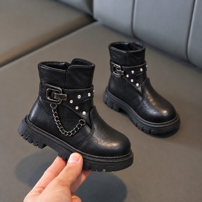 Girls’ Fashion Buckle & Chain Ankle Boots