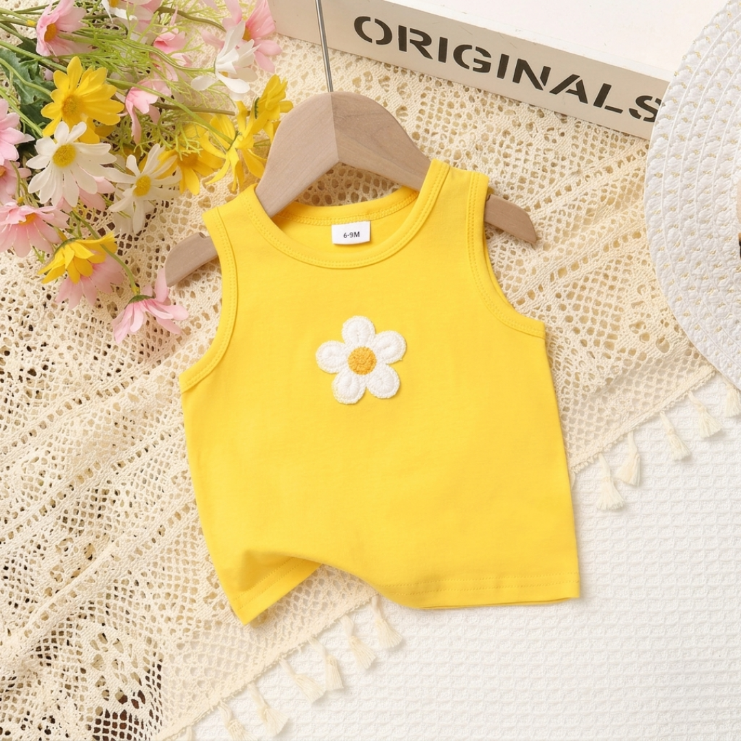 Ensemble Sunny Daisy pour filles – Haut sans manches et pantalon en jean fleuri