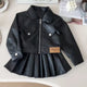 2025 winter - Korean Style Girls' Fragrant Leather Jacket & Pleated Skirt Set – Perfectly Chic for Your Little Miss!"