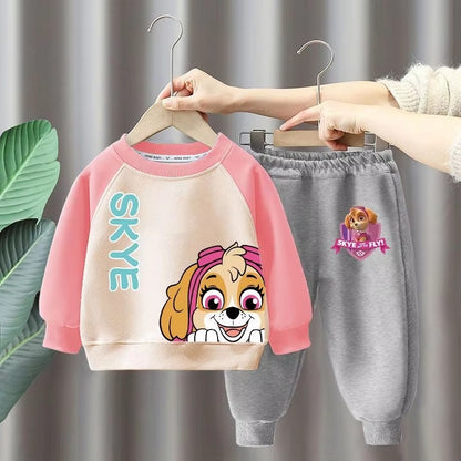 Ensemble de vêtements chauds pour enfants PAW Patrol automne hiver en cachemire pour garçons, sweat à capuche épissé et pantalon long 2 pièces