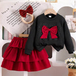 2 Pieces Young Girl Spring and Autumn 2025 New Style Children Bow Sweatshirt and Cake Skirt Two-Piece Set - IRRAKIDS