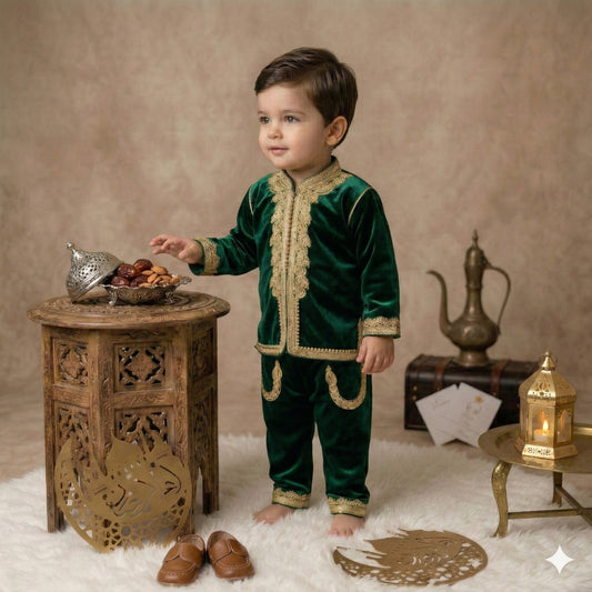 Jabador élégant en velours pour garçon – Parfait pour l'Aïd et les occasions spéciales