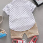 Ensemble de vêtements d'été pour  garçon – Chemise boutonnée à manches courtes avec motif floral et short, 2 pièces, tenues décontractées pour enfants, survêtement en coton