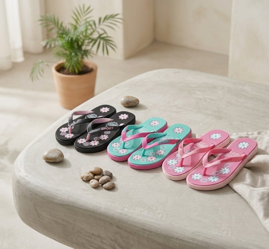 Girls' Floral Platform Flip Flops – Lightweight Summer Beach Slippers