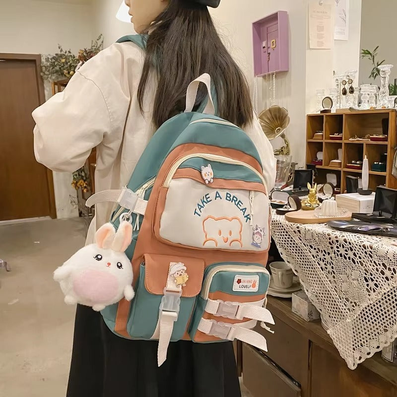 Sacs à dos multi-poches de style coréen pour filles et garçons, sacs d'école imperméables avec ours brodé