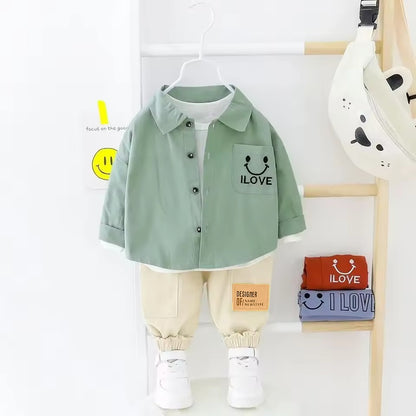 Ensemble élégant 3 pièces pour enfants, vêtements printemps-automne 2025 (t-shirt + chemise + pantalon)