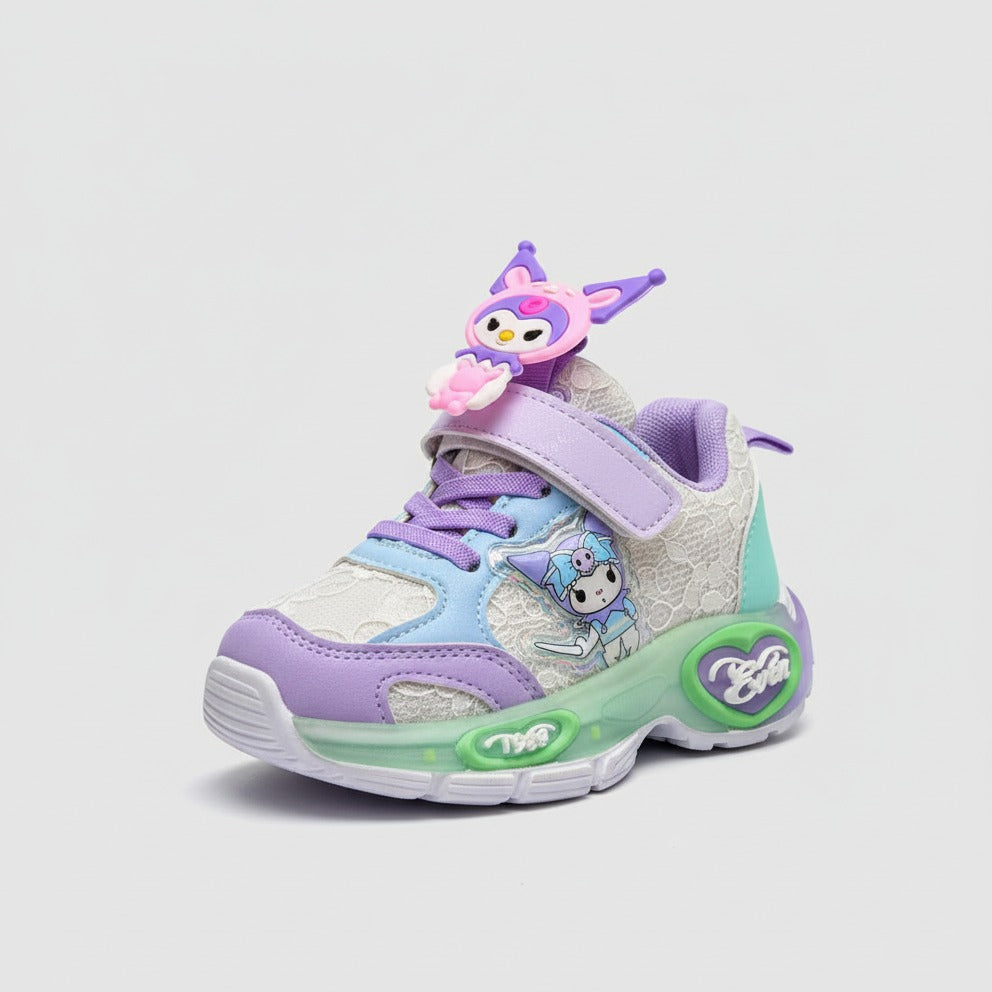 2025 Spring New Children's Kuromi Sports Shoes Princess Light Up Campus Running Shoes Breathable Girls Luminous Shoes