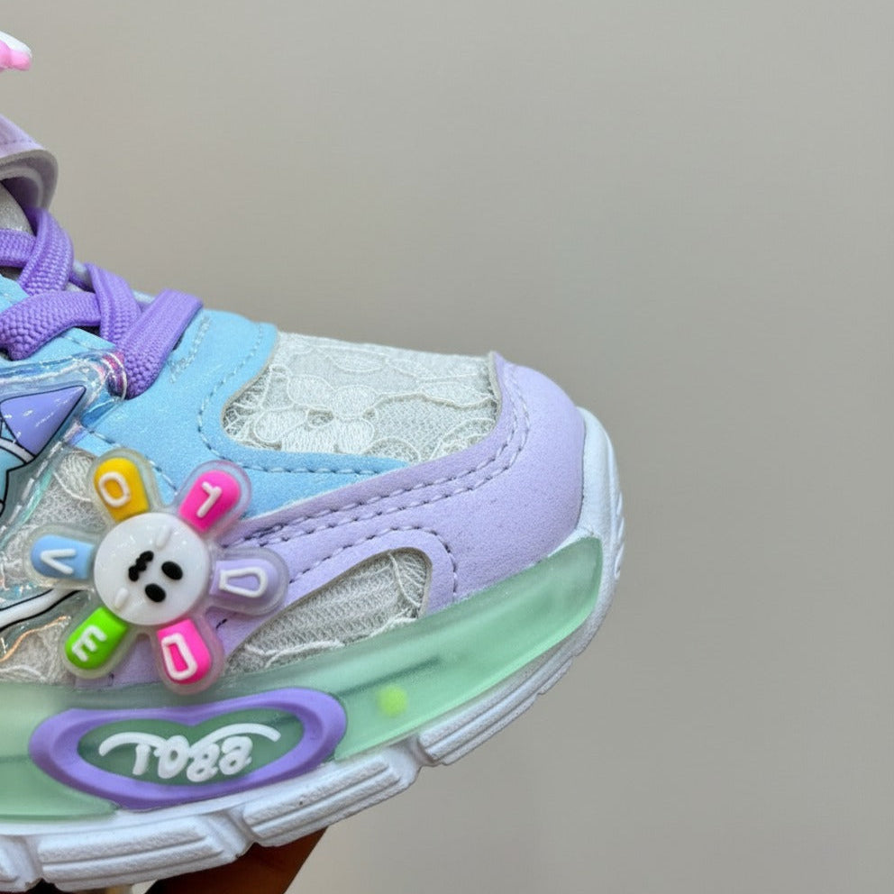 2025 Spring New Children's Kuromi Sports Shoes Princess Light Up Campus Running Shoes Breathable Girls Luminous Shoes