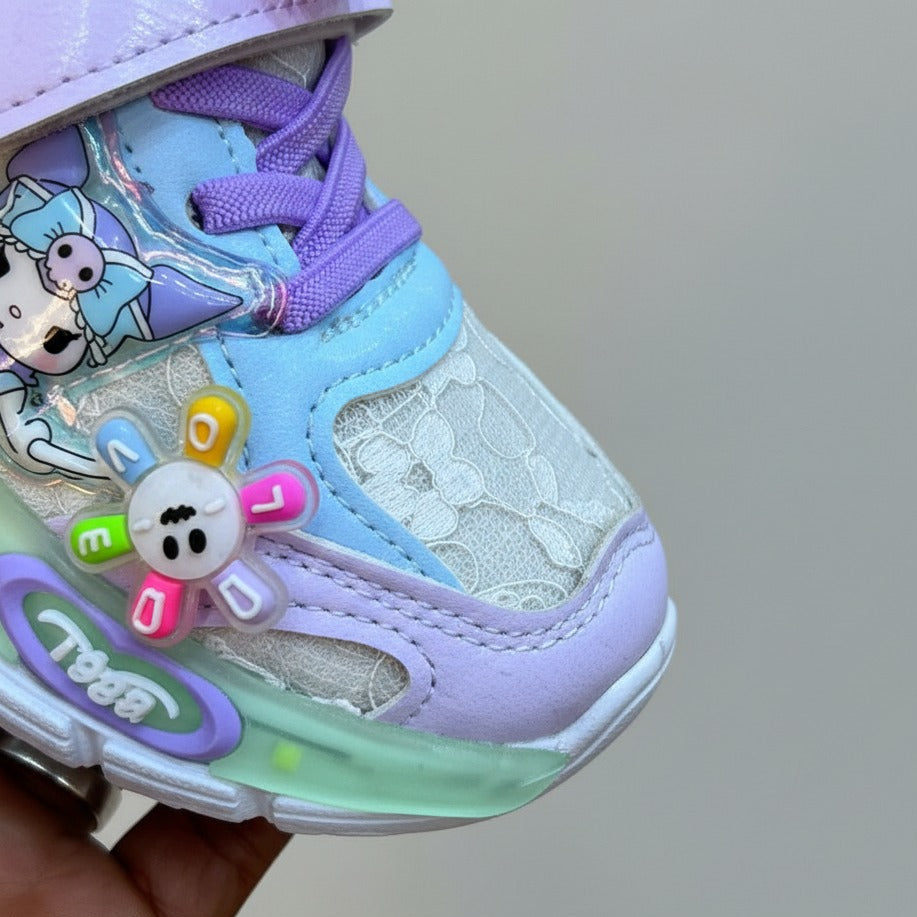 2025 Spring New Children's Kuromi Sports Shoes Princess Light Up Campus Running Shoes Breathable Girls Luminous Shoes