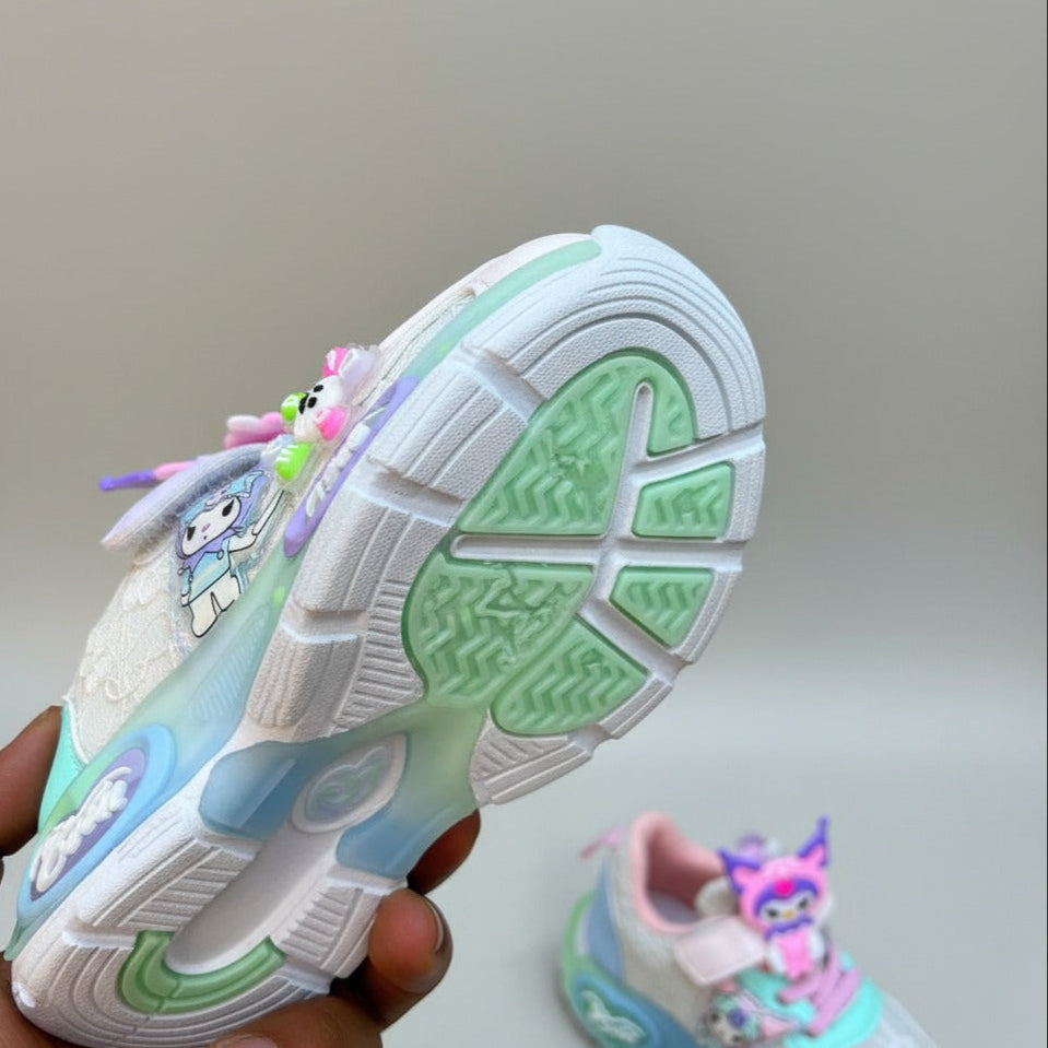 2025 Spring New Children's Kuromi Sports Shoes Princess Light Up Campus Running Shoes Breathable Girls Luminous Shoes