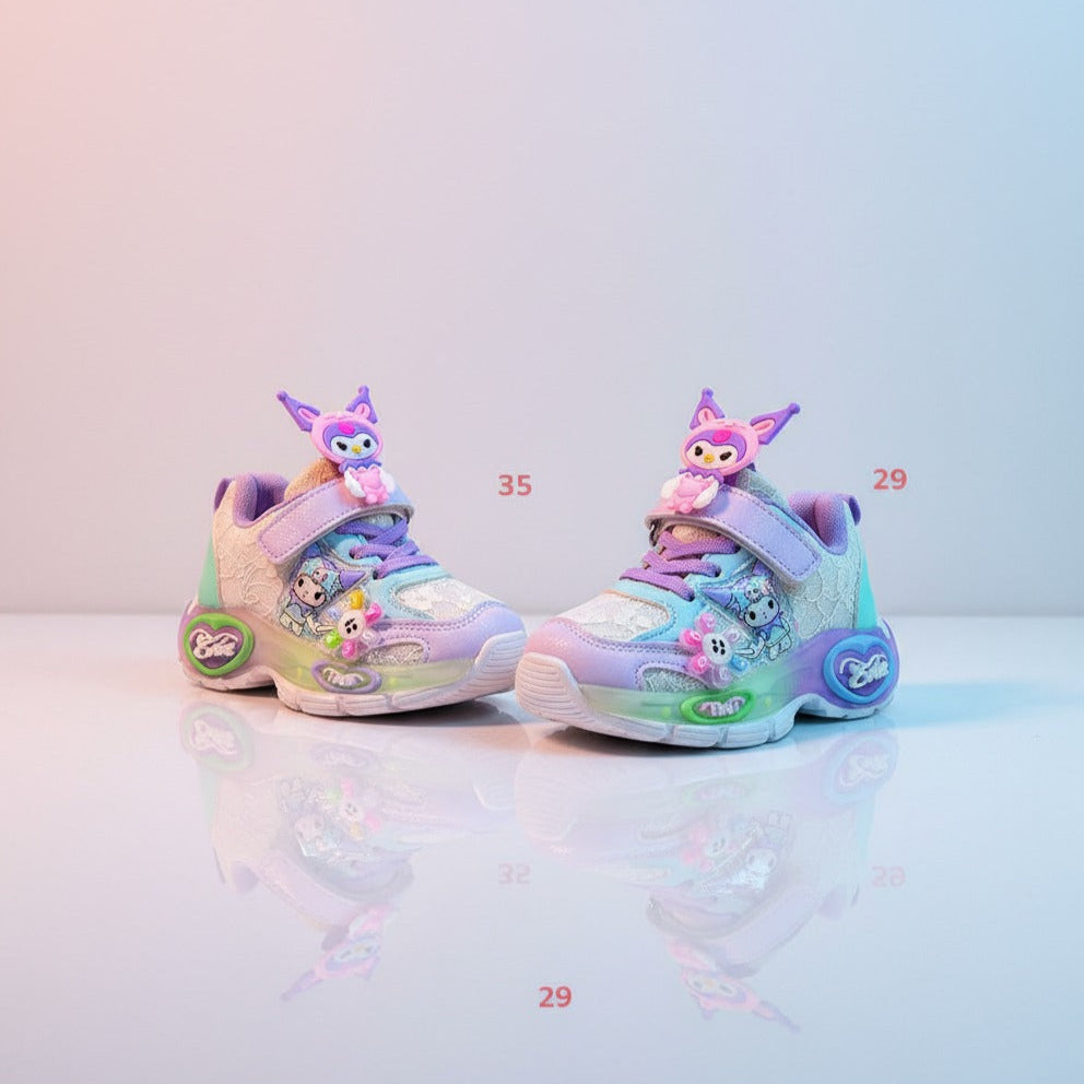 2025 Spring New Children's Kuromi Sports Shoes Princess Light Up Campus Running Shoes Breathable Girls Luminous Shoes