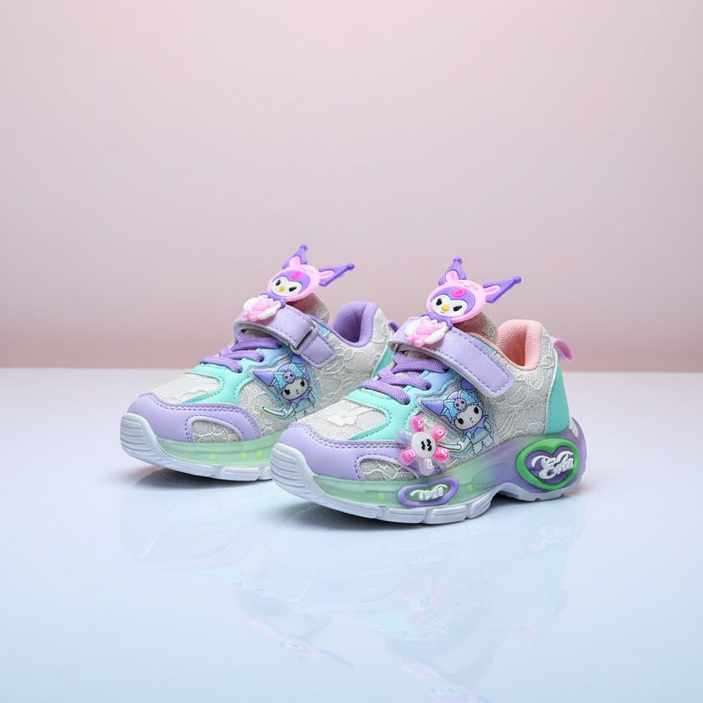 2025 Spring New Children's Kuromi Sports Shoes Princess Light Up Campus Running Shoes Breathable Girls Luminous Shoes