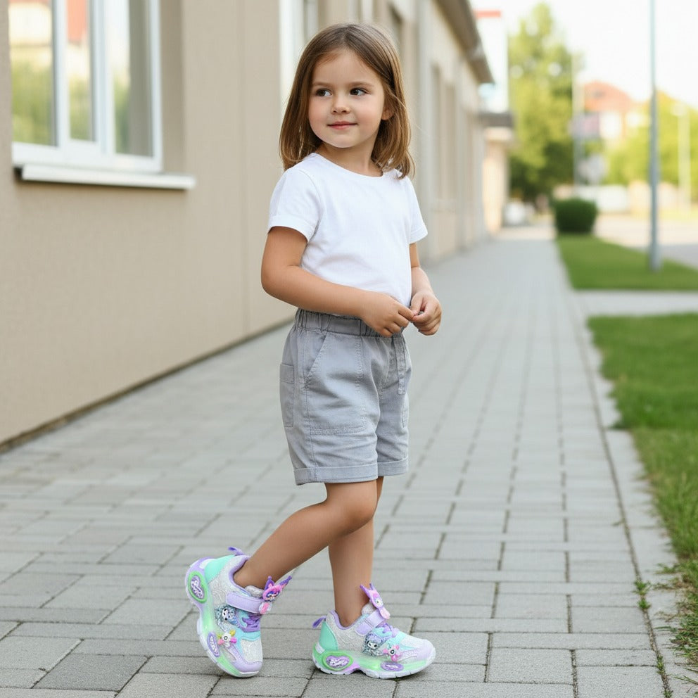 2025 Spring New Children's Kuromi Sports Shoes Princess Light Up Campus Running Shoes Breathable Girls Luminous Shoes